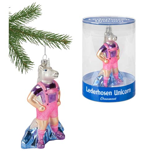 Lederhosen Unicorn Glass Ornament